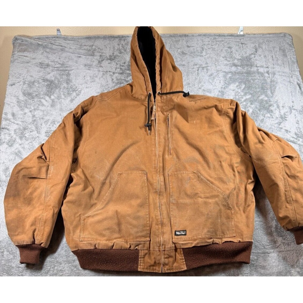 Walls Jacket Adult 2XL Brown Canvas Fleece Lined Full Zip Hoodie
